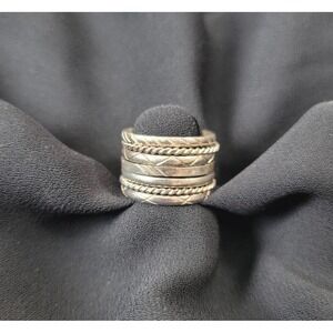 Vintage Sterling Silver‎ Stacked Ring Band Multi Layer Design Twisted Size 6.25